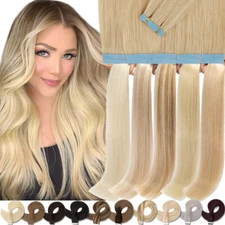 60pcs American Skin Weft Tape In Hair Extensions Full Head 100% Remy Human Hair