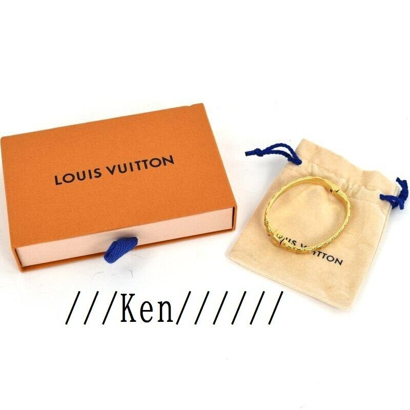 LOUIS VUITTON Bracelet Bangle AUTH LV Brass Rigid Pillow Monogram