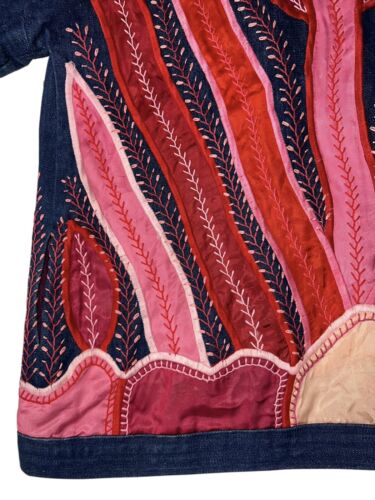Vtg Judith Roberts La Coleccion Fiber Art Denim Kimono Coat Satin Snake Plants L - Picture 16 of 23