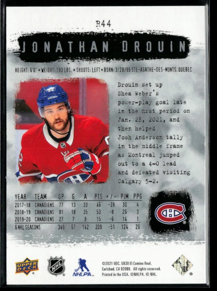 2020-21 SP Authentic 2000-01 Retro Jonathan Drouin #R44 - Image 2 of 2