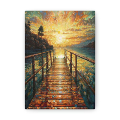 Gouache Art AI Sunset Pier Scene, Canvas Gallery Wrap