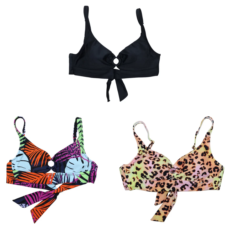 Bar III Printed O-Ring Front Self-Tie Back Swimwear Bikini Swim Top NWT