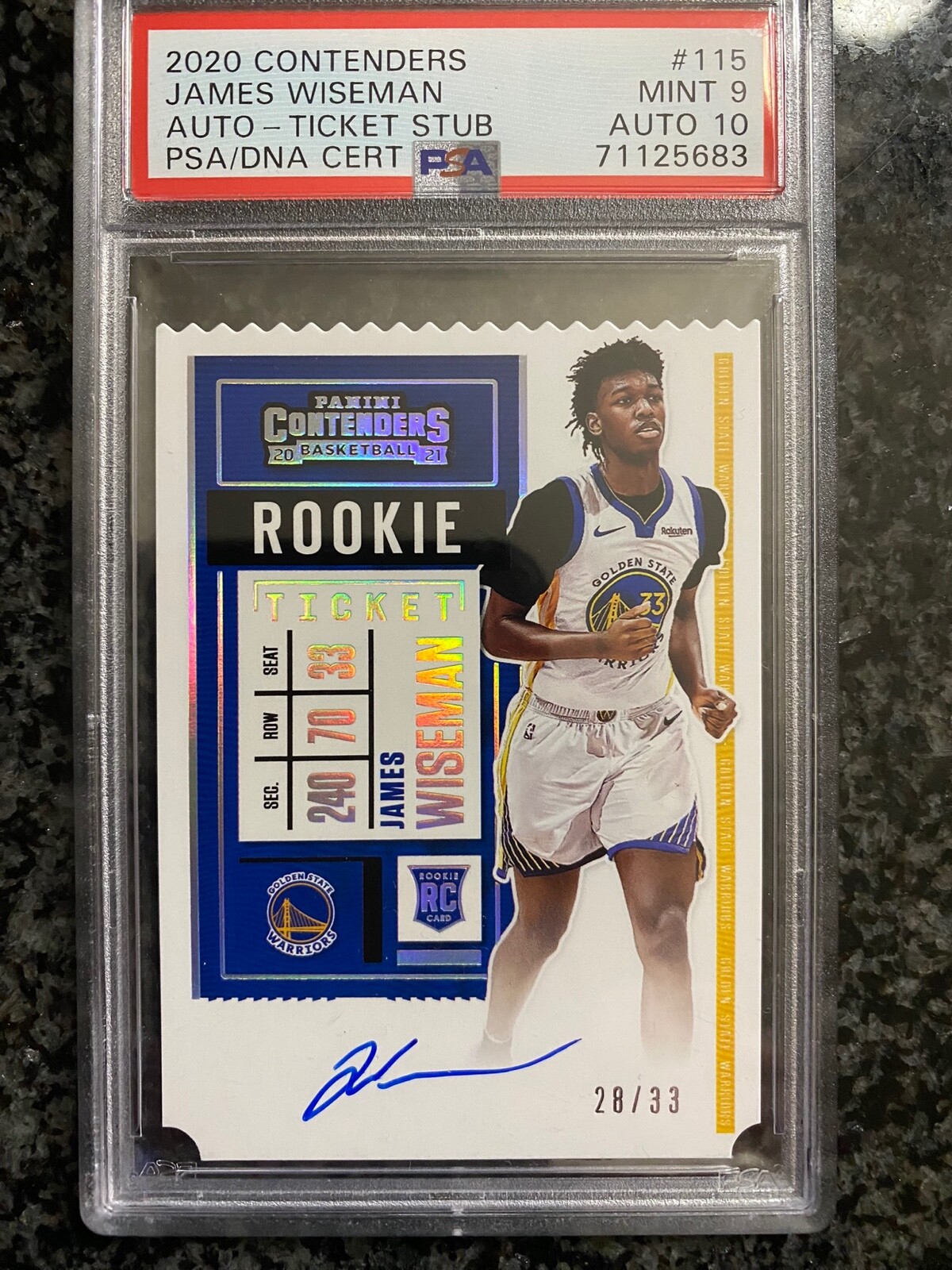 2020-2021 Panini Contenders James Wiseman Rookie Ticket Stub #/33 PSA 9 Auto 10
