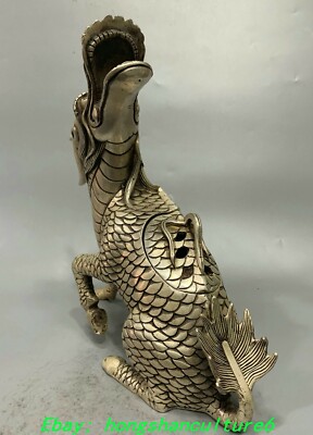 Qianlong Marked Silver Dragon Kylin Qilin Kirin Beast Zun Incense