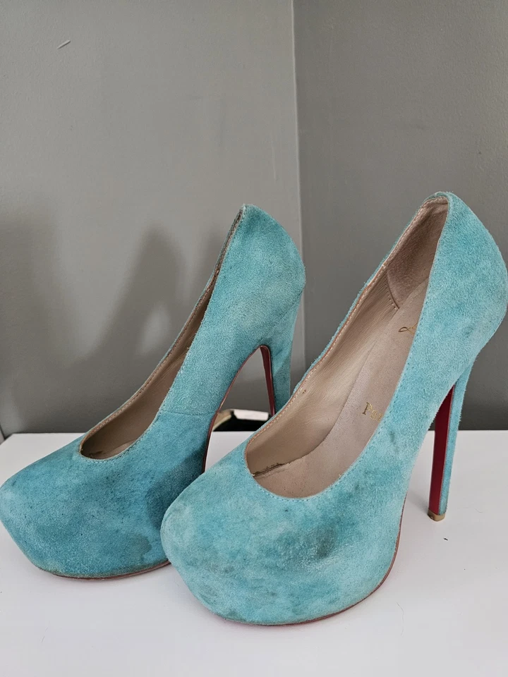 Zapatos de salón Christian Louboutin plataforma narciso gamuza turquesa talla 38 Foto 2 de 4