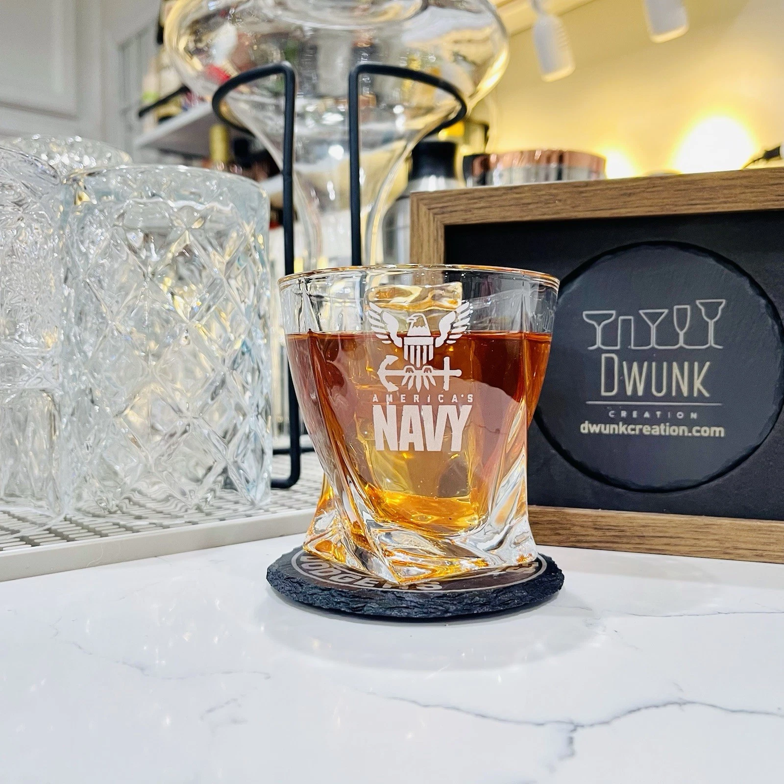 Engraved US Navy Whiskey Glass – Twisted Rocks Glass