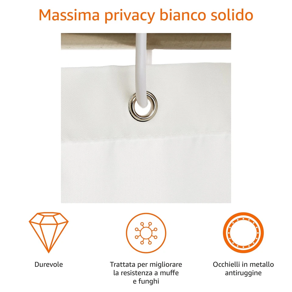 Amazon Basics Tenda da doccia in tessuto resistente all acqua e alla muffa con - Immagine 3 di 4