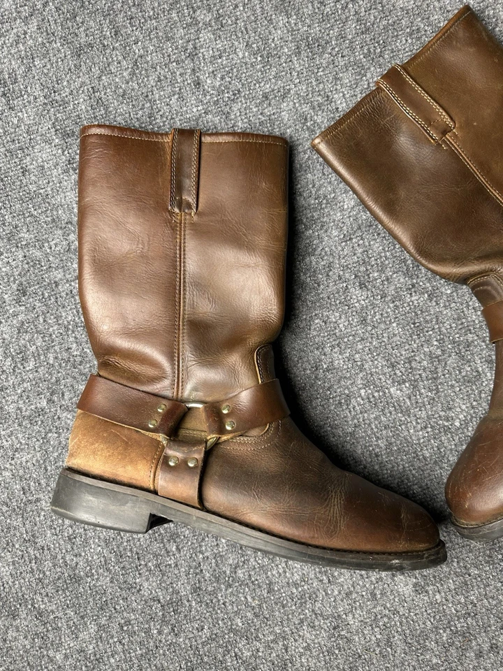 男式皮革束带靴牧马人棕色拉式自行车风格,尺寸 US 11 — 第 3/4 张图片