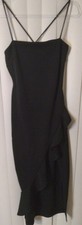 Long Black Windor Ruffle Front Leg Slit Dress Cross Back Sexy Size Large Formal 