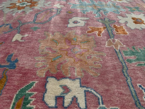 9x12 PINK WOOL RUG OUSHAK ORIENTAL new handmade handwoven blue green large soft - Picture 19 of 24