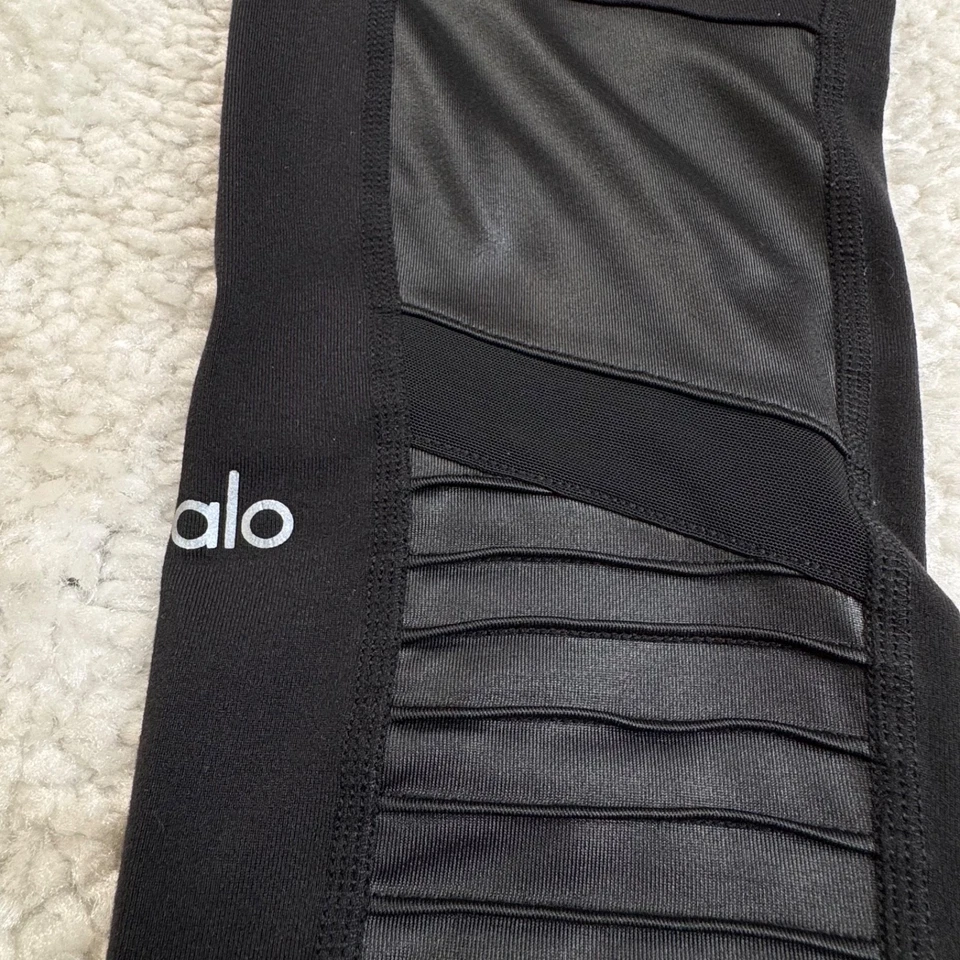 Legging ALO Cintura Alta Mixto Moto Imitación Cuero Malla Negro Mujer Pequeño Foto 4 de 4