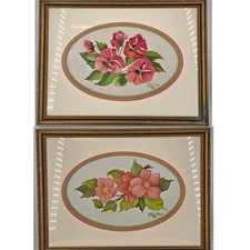 2 Vintage Signed A Schuler Gold Framed Cottage Core floral Painting Flowers