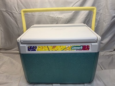 Vintage 1990s Coleman Model 5210 Personal Cooler Flip Lid Teal/WHite/Yellow Mint