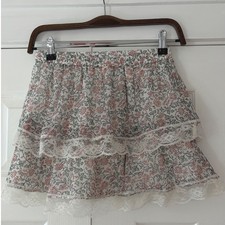 Abercrombie Kids Floral Tiered Mini Skirt Lace Trim Pink Green White 11/12 NWT