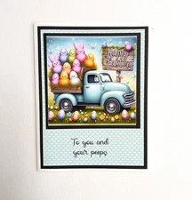 Card Kit Easter Truck and Peeps  total 4 w/ envelopes
