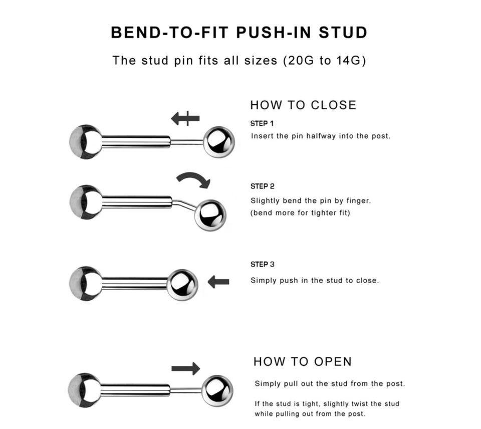 Lip Stud G23 Titanium Star CZ 16G Lobe Helix Cartilage Tragus Snug Piercing - Image 4 of 4