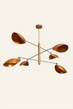 Mid-Century Modern Brass 6-Light Chandelier Gold tone Multi-Arm Ceiling Light