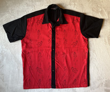 Men's Steady Last Call Made In USA Red Black Pinup Girl Bowling Shirt Size M