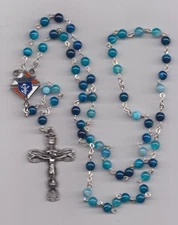 Knights of Columbus-Blue Stripe Agate 6mm Rosary  "MTKENT55" for more Rosaries