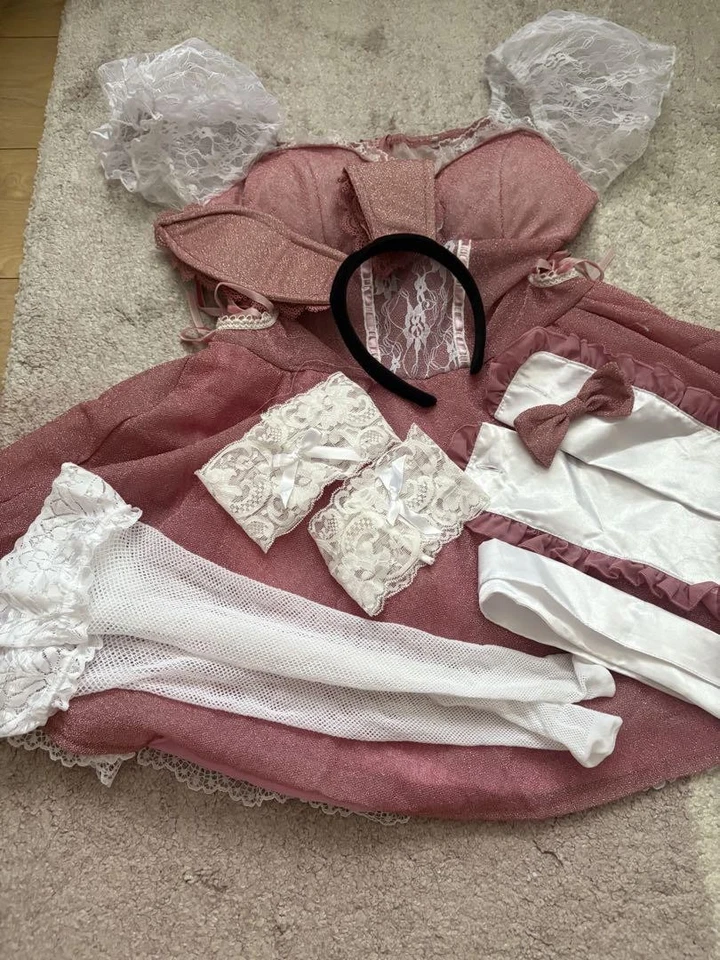 Disfraz de conejito rosa niña M con volantes de encaje y accesorios Japón Foto 3 de 3