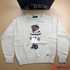 Polo Ralph Lauren Beige Polo Bear Sweater Cotton Crewneck Women s Medium WBox.