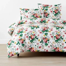 NEW Rifle Paper Co. Dahlia Classic Cool Cotton Percale Duvet Cover, White Multi