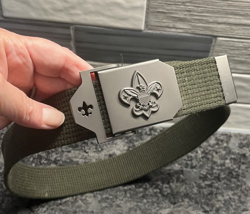 Boy Scouts Of America Adjustable Uniform Belt Army Green Web Boys 32” Length - Picture 2 of 6