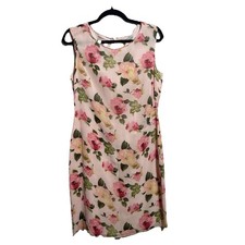 Talbots Vintage Pure Silk Sheath Dress Size 12 Sleeveless Pink Floral Lined