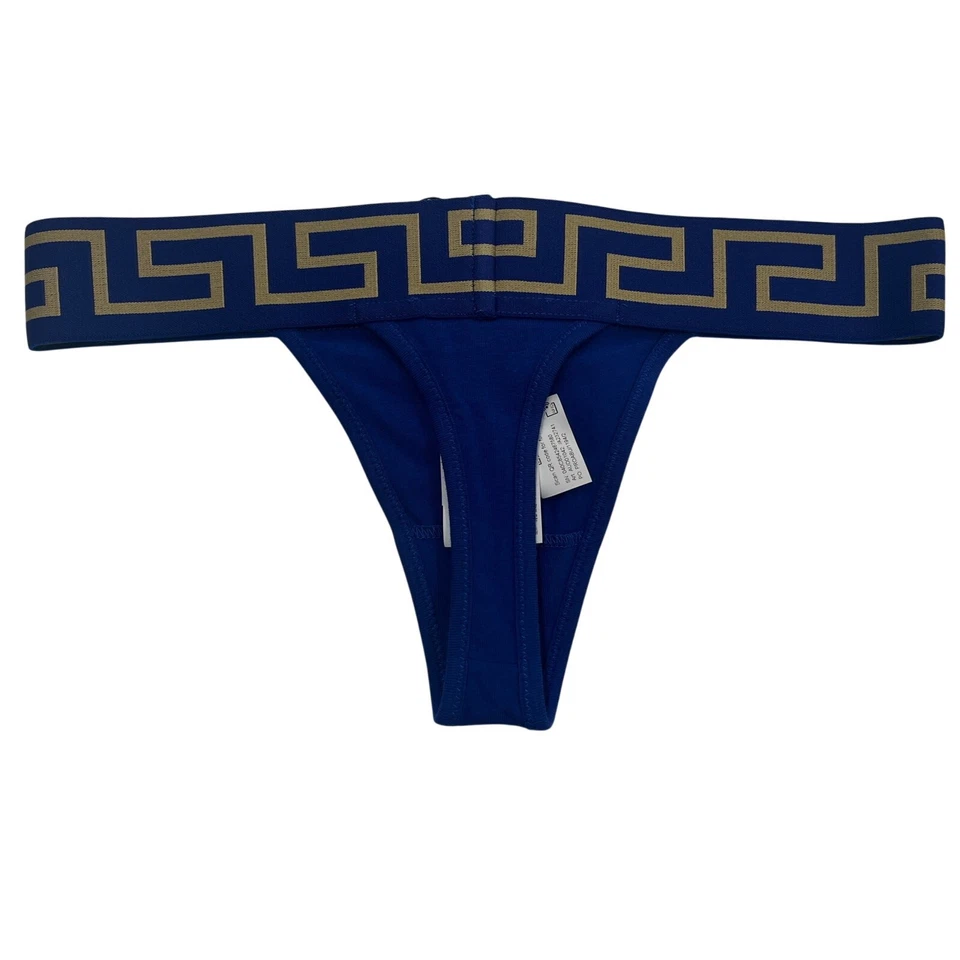 Tanga feminina sexy Greca algodão stretch azul tamanho 1/XS M2-34 VERSACE - Imagem 2 de 4