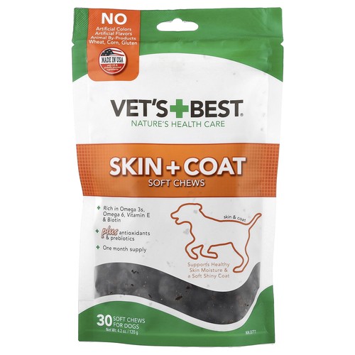 Skin + Coat Soft Chews, For Dogs, All Sizes, 30 Soft Chews, 4.2 oz (120 g)
