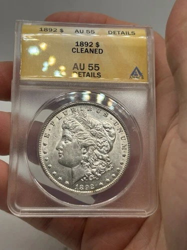 1892 AU55 Details in ANACS Holder Morgan Silver Dollar Better Date***