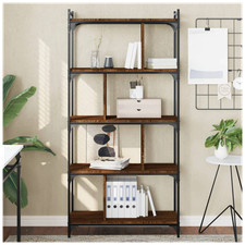 Image of Bookcase 5-Tier Brown Oak Engineered Wood 76x32x158cm Freestanding Shelf Storage