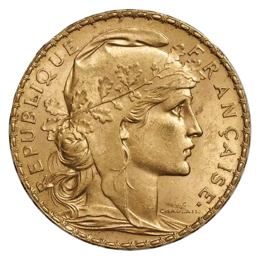 French Gold 20 Francs Rooster Coin Avg Circ - Random Year (0.1867 oz)