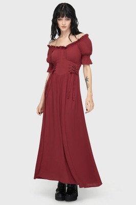 Killstar Jocasta Maxi Dress Short Sleeve Maxi Dress Womens Off Shoulder Neck
