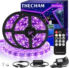 80ft Black Lights Strip with Remote, 1440 LEDs, 12V 80FT, Light 
