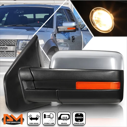 For 04-14 Ford F150 Powered+Heated Left Side View Mirror+LED Signal Lamp Chrome