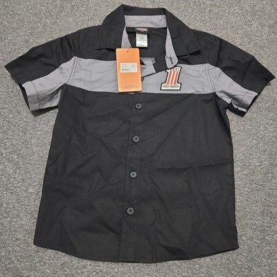 Harley-Davidson Big Boys' #1 Short Sleeve Button Work Shop Shirt - Black 6/7