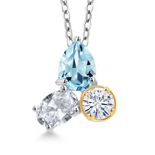 925 Sterling Silver and 10k Yellow Gold Sky Blue Topaz White Topaz and White