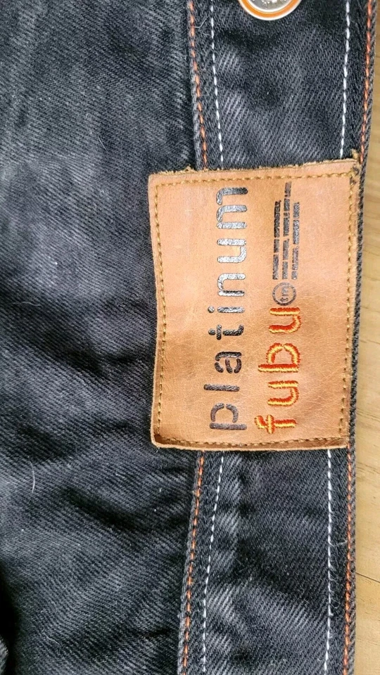 Mens Platinum FUBU Dark Blue Denim Leather Jacket Big Sewn Spellout Graphics 3XL - Image 4 of 4