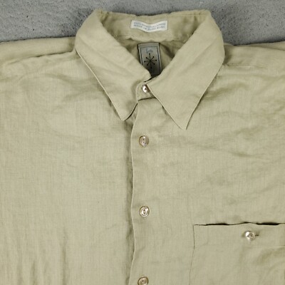 Burma Bibas Shirt Mens Small Beige Linen Casual Button Up Short Sleeve