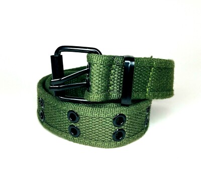 Kids Unisex Holes Grommet Stitched Military Web Canvas Belt