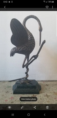 Superb Vintage Brass Japanese Heron / Crane Snake Turtle Sculpture NM EX