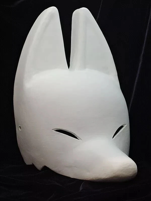 Komendo Fox Half Face Mask White Hand Painted Draw Paper Cosplay Kitsune NEW - Image 4 of 4