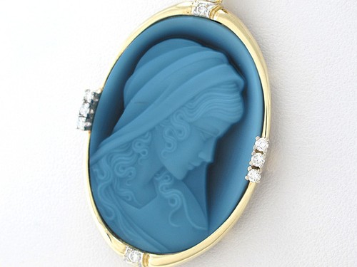Pendant Cameo 585/14K Yellow Gold White Gold Cameo Woman's Head Carnelian - Picture 2 of 4