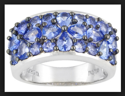 pear shape and round tanzanite sterling silver Ring