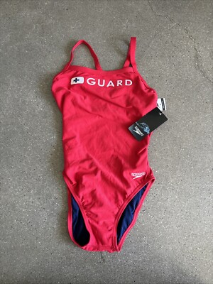 Speedo Endurance Life GUARD red one-piece Flyback Swim Suit women's 28  NWT