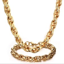 Men's Polished Stainless Steel Twisted Bracelet Chain Necklace Link Jewelry Set