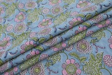 Cotton Floral Hand Block Print Fabric by the yard, Indian Blockprint