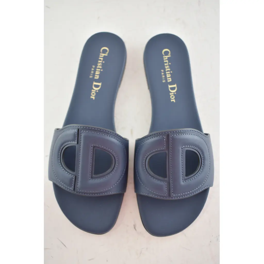 Christian Dior Dway D-Club Blue Leather CD Club Logo Slide Mule