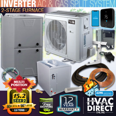 ACiQ 2.5 Ton Inverter Central AC & 95% 80K BTU 2-Stage Gas Furnace System
